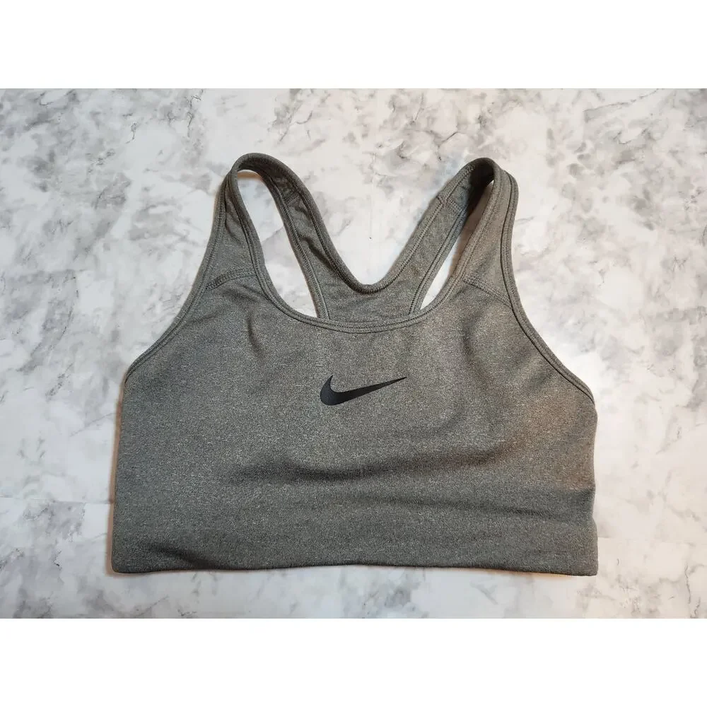 Nike Dri-Fit  Women's Gray Solid Wireless Racerback Workout Sport Bra Size Small